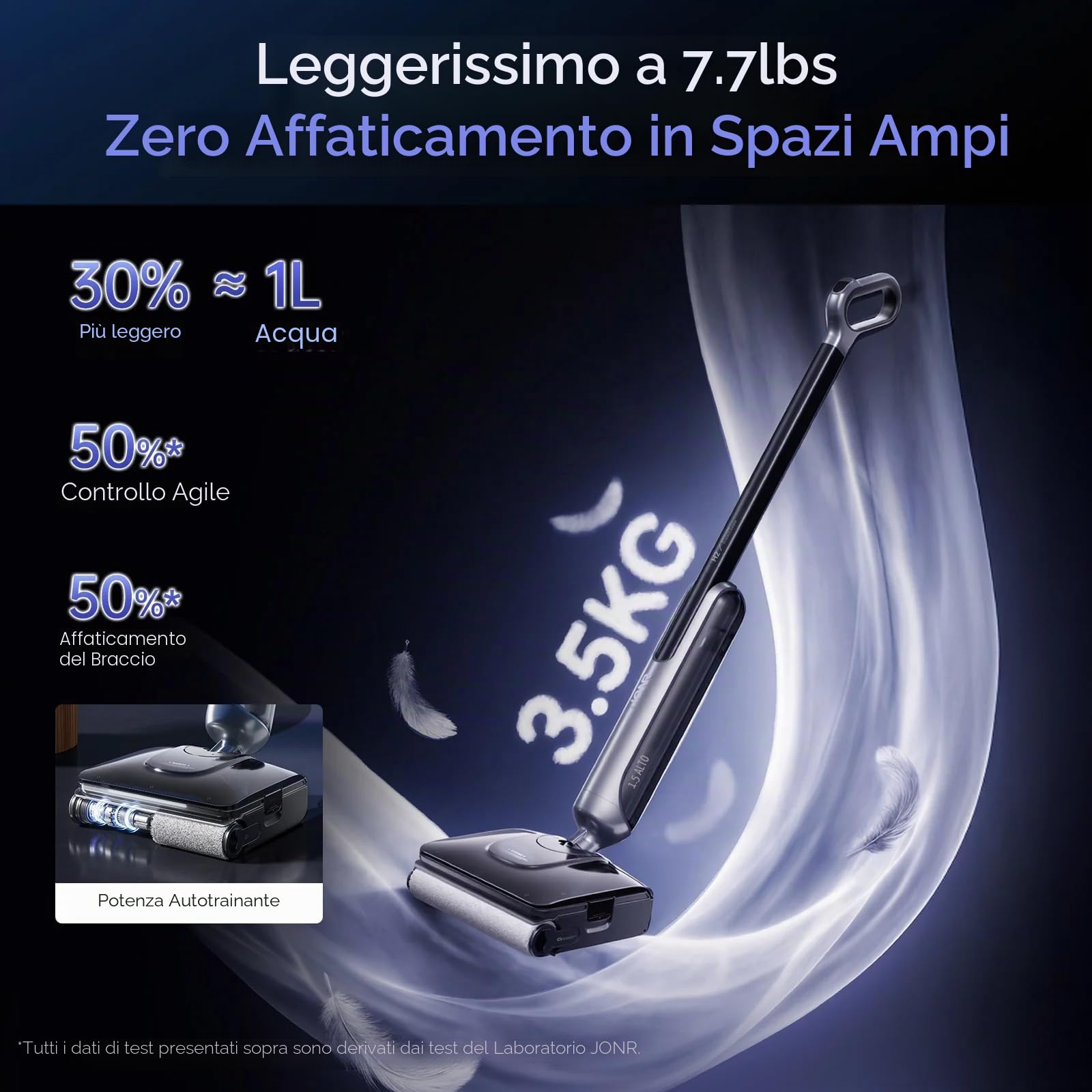 JONR 20000 Pa H2 aspirapolvere a secco bagnato,Design Innovativo Protezione Odori,Serbatoio Acqua Extra Grande 1500ml con Posizione Piatta a 180° (Potenza Aspirazione e Acqua Inalterate),45 Min. (S)