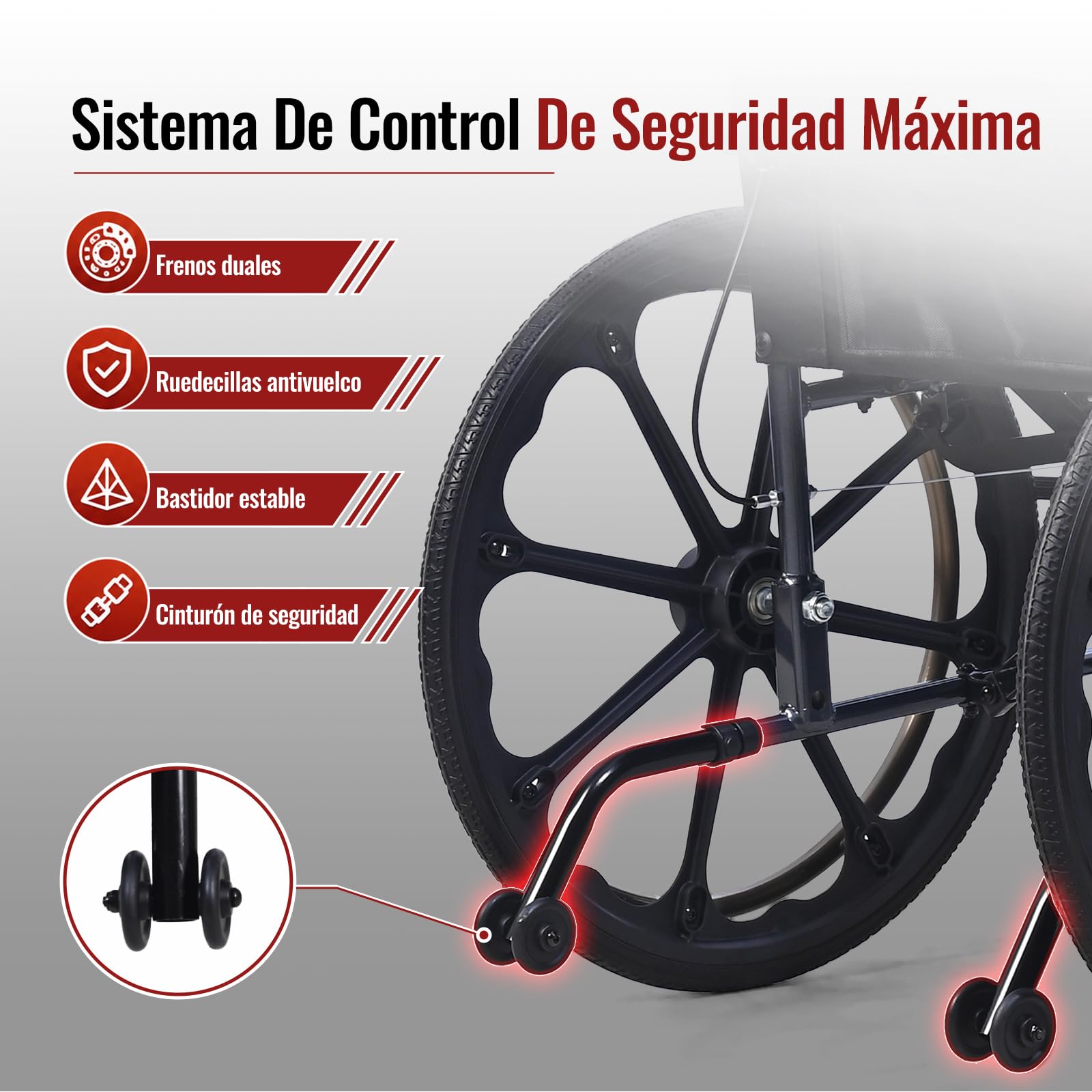 M4 Silla de Ruedas Plegable para Adulto, Ligera de 11 kg y Autopropulsada, Asiento Cómodo de 46 cm, Reposapiés Desmontables, Ruedas Antivuelco, Sistema de Doble Freno, Soporta hasta 120 kg