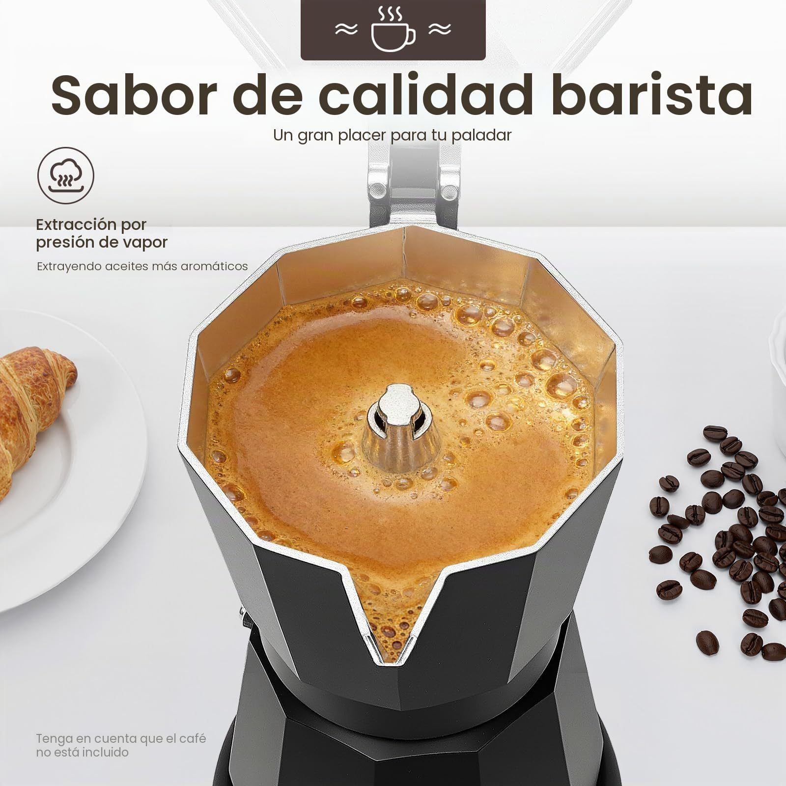 Cafetera eléctrica moka de 480 W, 300 ml, cafetera espresso para 6 tazas, moderna cafetera de aluminio negro para amantes del café