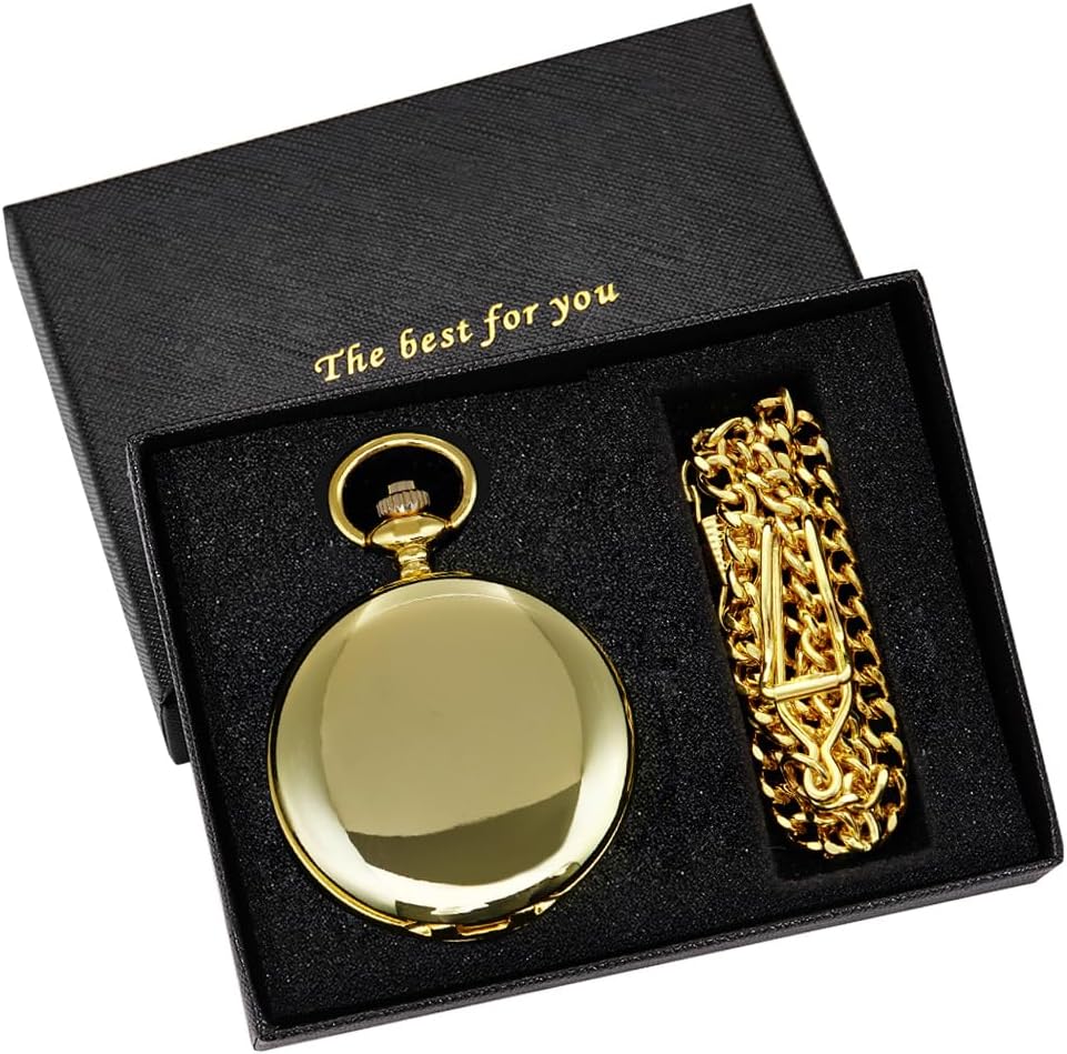 Smooth Pocket Watch Alloy Steel Quartz Roman/Arabic Numerals with 37cm Chain for Father's Day Xmas Best Gifts