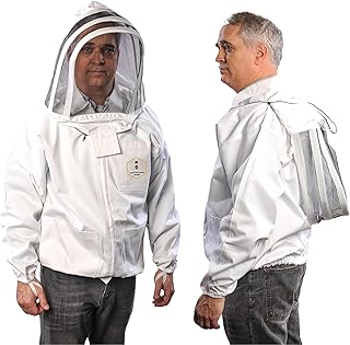 Beekeeping Jacket with Fencing Veil – Premium 100% Cotton Bee Jacket for Professional Beekeepers (Large)