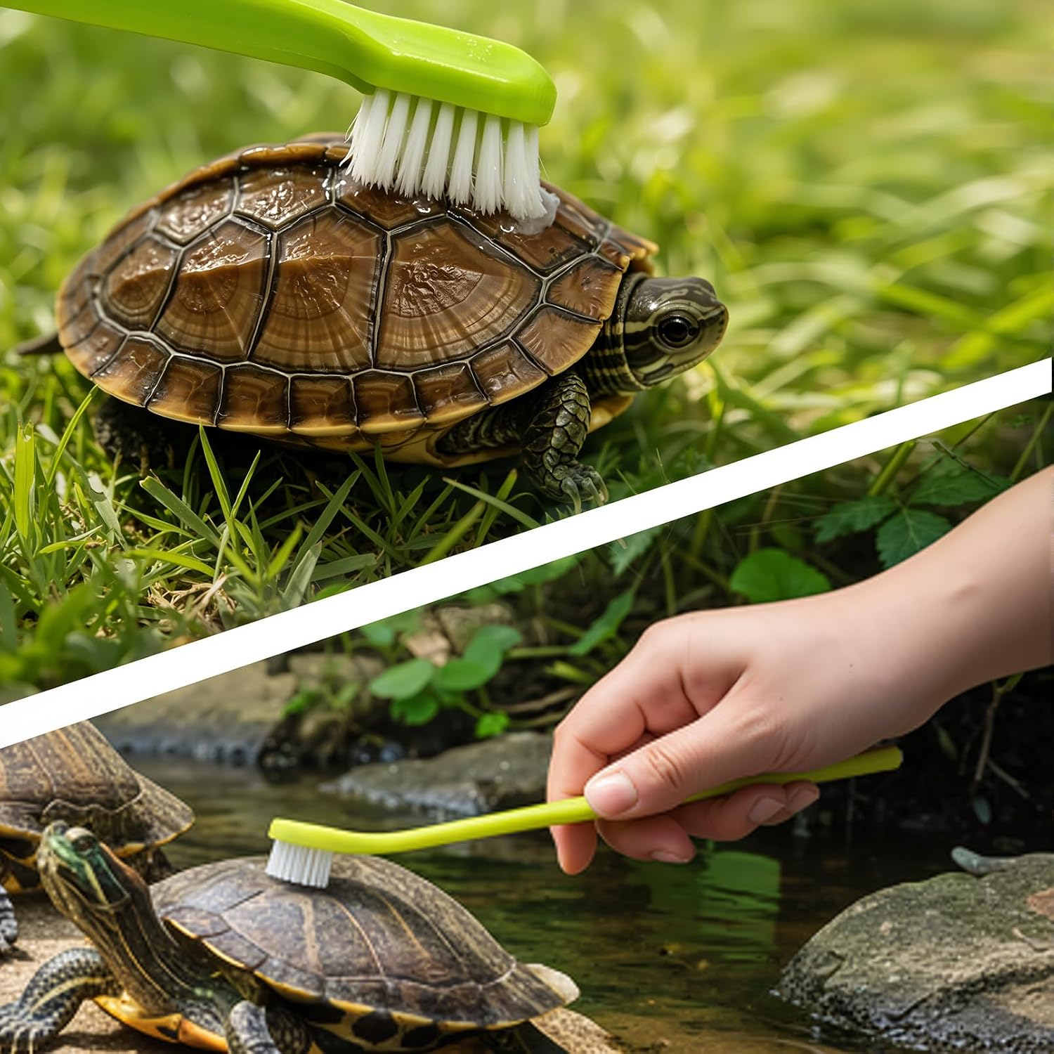 3 Pcs Turtle Shell Brush & Feeder Ball Set, Reptile Tank Care Accessories