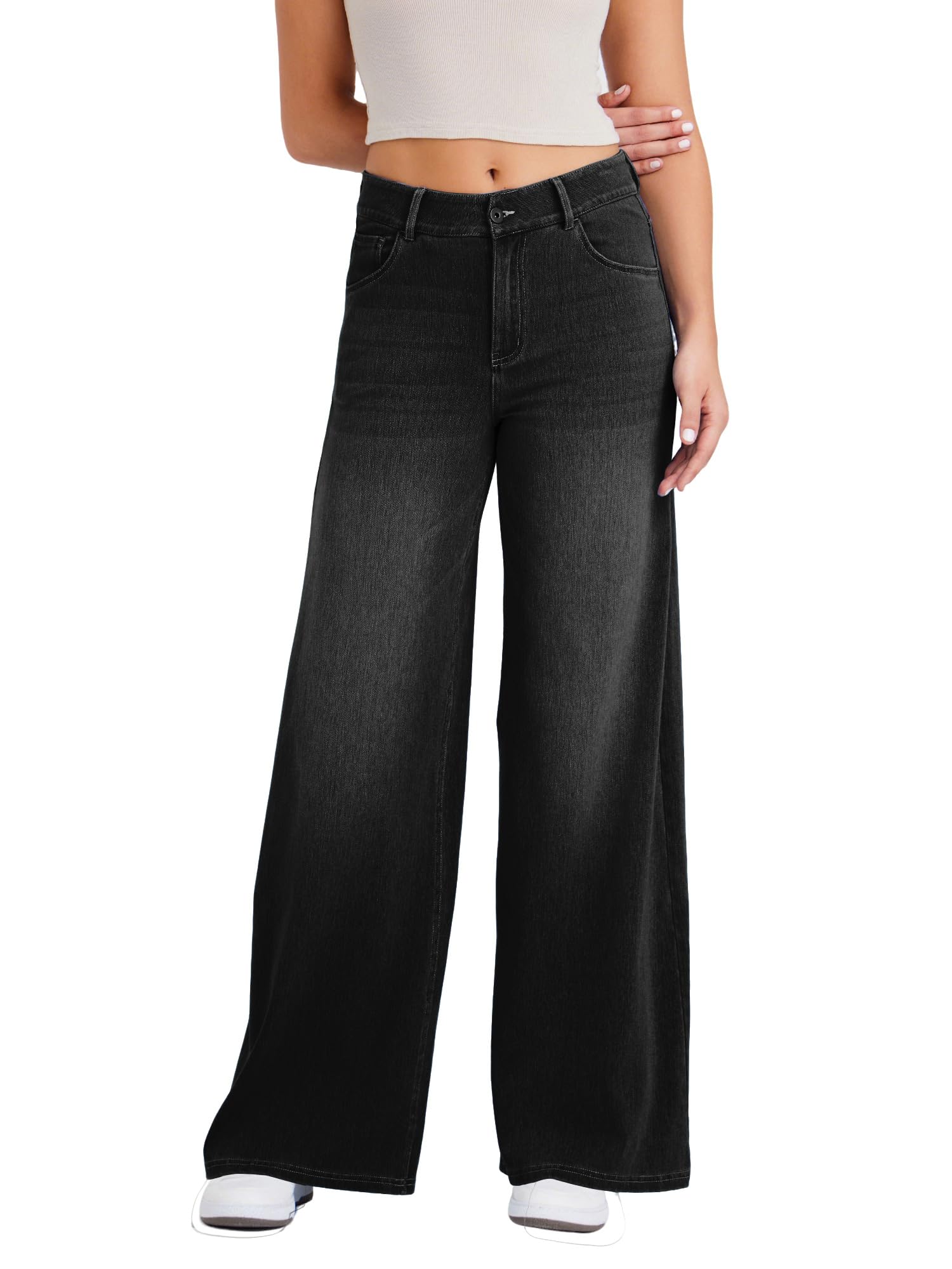 LaiEr Jeans a Gamba Larga Donne,Design di Bottoni Classici e Verace Apertura con Cerniera,Gambe Dritte,vestibilità Sciolta,Jeans Casual Molto Elastici.