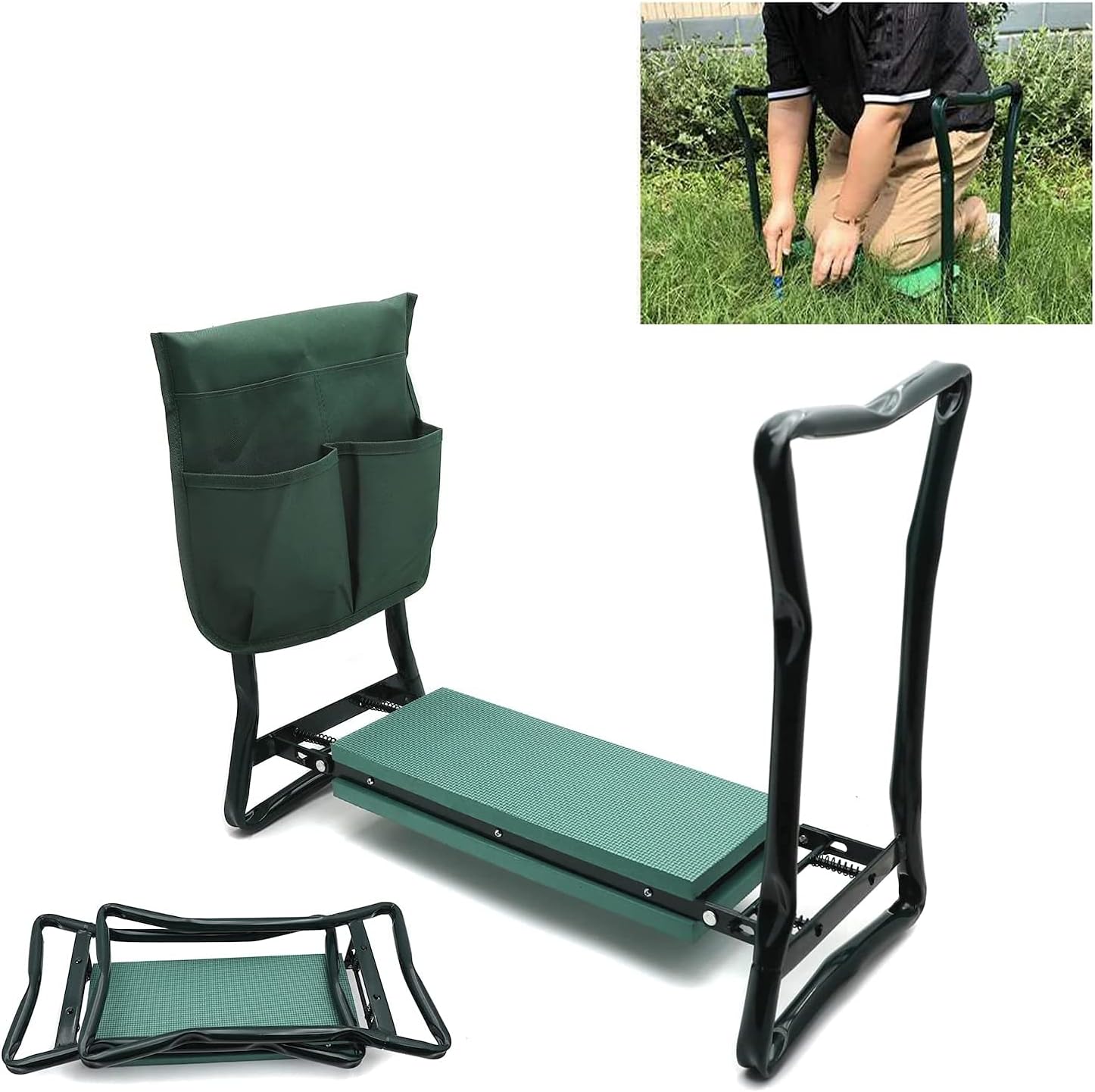 XKH- Folding Portable Garden Kneeler and Seat Benches Seat with Tool Pouch for Patio & Lawn & Garden & Lawn Care Green WorkSeat [P/N: ET-TOOL039-GREEN]