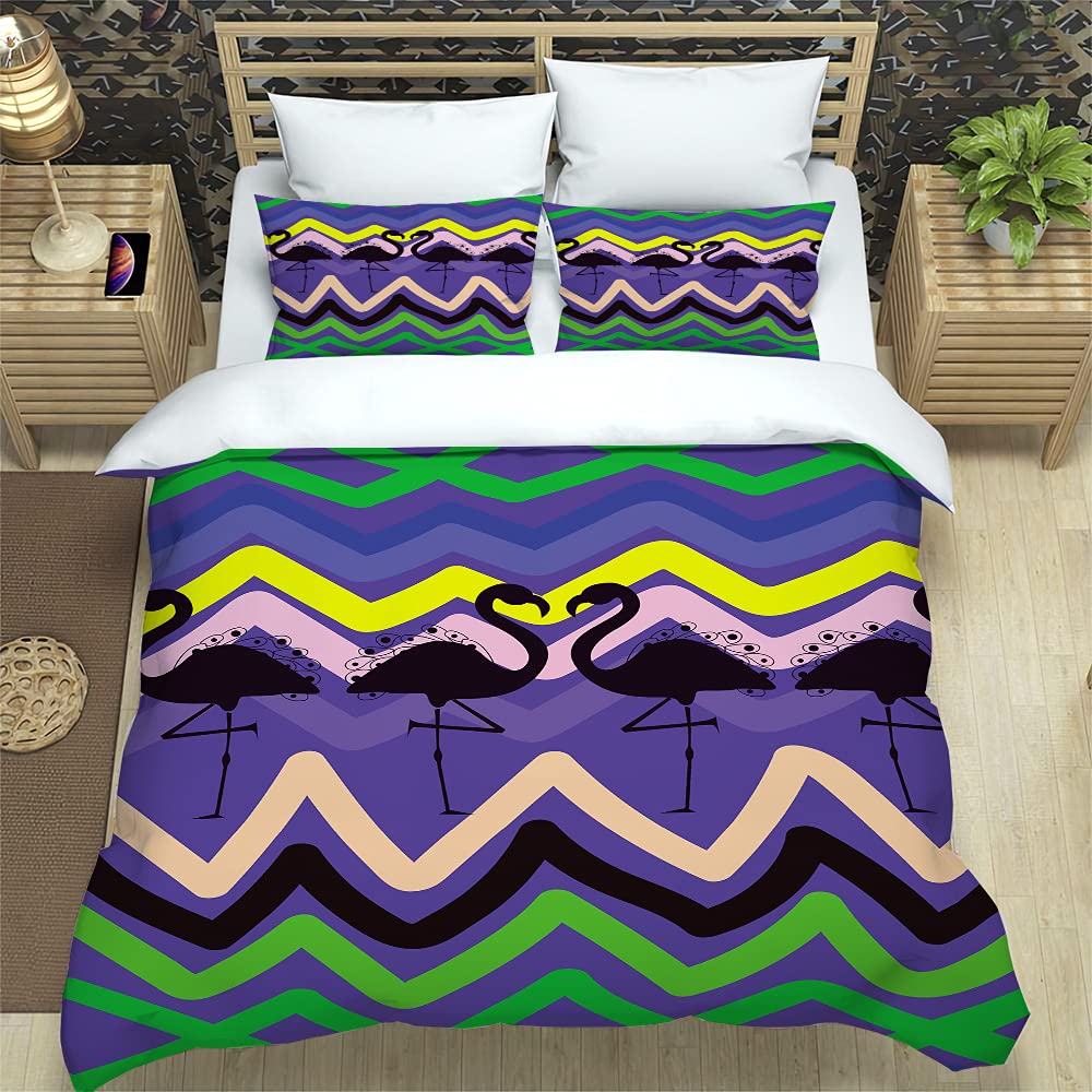 Housse de couette 240x260 oiseaux violets parure de lit adulte avec taie d'oreiller zip