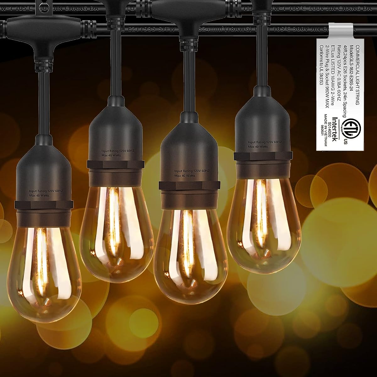 EIKOSON 48FT LED Outdoor String Lights, Weatherproof Shatterproof Edison Bulbs,