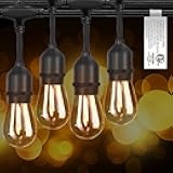 𝟒𝟖FT LED Outdoor String Lights with 24 Weatherproof Shatterproof Edison LED Bulbs(2 Spare)，Commercial Grade Waterproof Hanging Lights for Backyard Porch Balcony Party