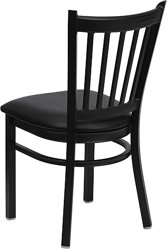 Miniatura 7 de BizChair 2 Pack Black Vertical Back Metal Restaurant Chair - Black Vinyl Seat
