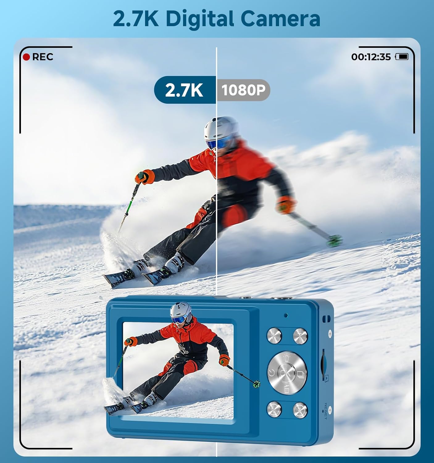 Digital Camera, 56MP Dual Screen Autofocus Vlogging Camera, 16X Zoom Point and Shoot Camera for Photography, Anti-Shake, 32GB Card, Compact Camera for Teens Adults,Blue