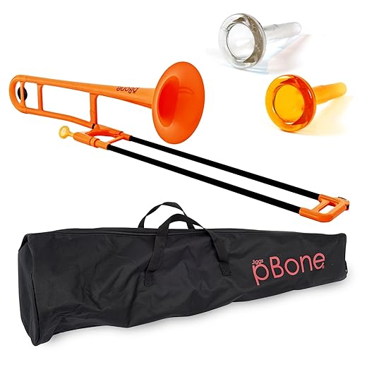 pBone Bb Plastic Trombone - Lightweight pInstruments Design with Ergonomic Grip - Includes Mouthpieces & Carrying Bag - Authentic Bb Sound for Students & Beginners - Durable ABS - Orange
