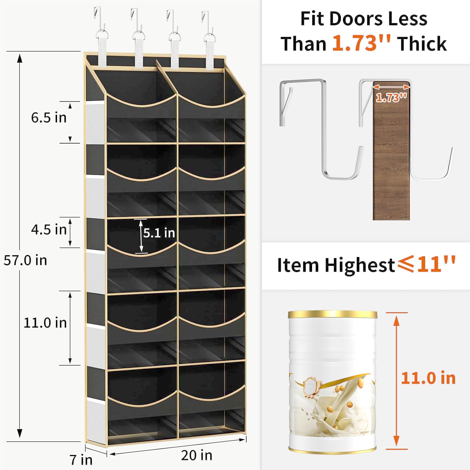 Aokeyee 5 Tiers Over the Door Storage Organizer, Behind Door Storage for Baby Nursery, 80lb Capacity Door Hanging Organizer with 10 Compartments & 10 Mesh Pockets for Closet, Bedroom, Bathroom, Toys - Image 3