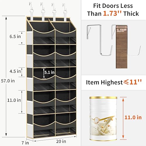 Miniatura 3 de Aokeyee Organizador de almacenamiento sobre la puerta, 5 niveles detrás de la puerta con 10 compartimentos y 10 bolsillos de malla, organizador