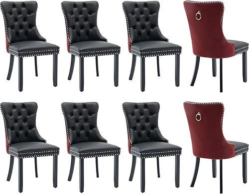 Miniatura 25 de Juego de 4 sillas de comedor de terciopelo, sillas tapizadas con respaldo de alas altas copetudas con ribete de cabeza de clavo y anillo de 01 -