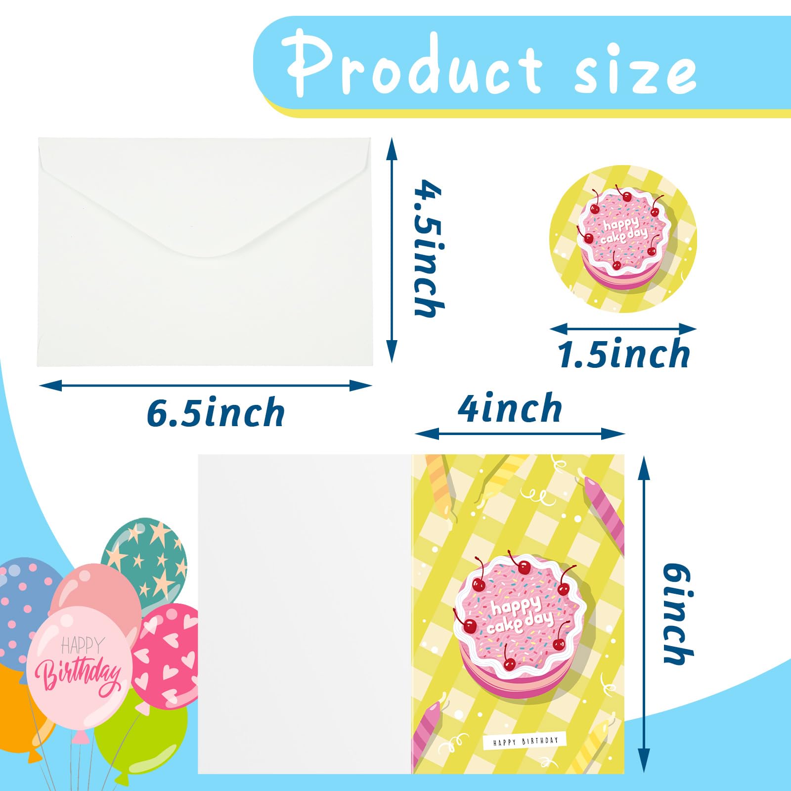 Harloon Lot de 200 cartes d'anniversaire uniques assorties en vrac avec enveloppes vierges et autocollants de 10,2 x 15,2 cm, cartes d'anniversaire vierges pour femmes, hommes, enfants, adultes, 20