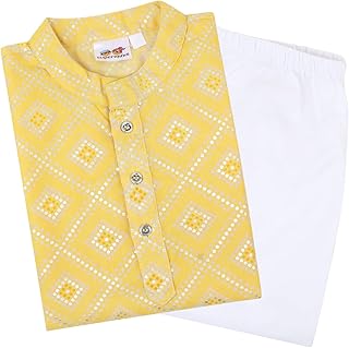 superminis Boys Cotton Golden Embroidered Printed Full Sleeves Kurta with Pyjama Ethnic Wear Set