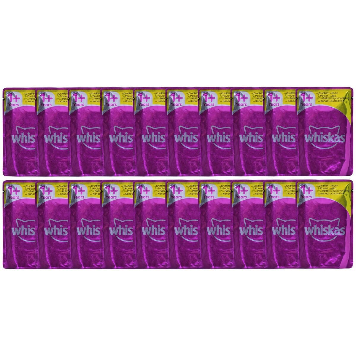 Whiskas Adult 1 + cibo umido per gatti, pollame in gelatina, 80 sacchetti per porzioni, 80 x 85 g, cibo umido per gatti adulti
