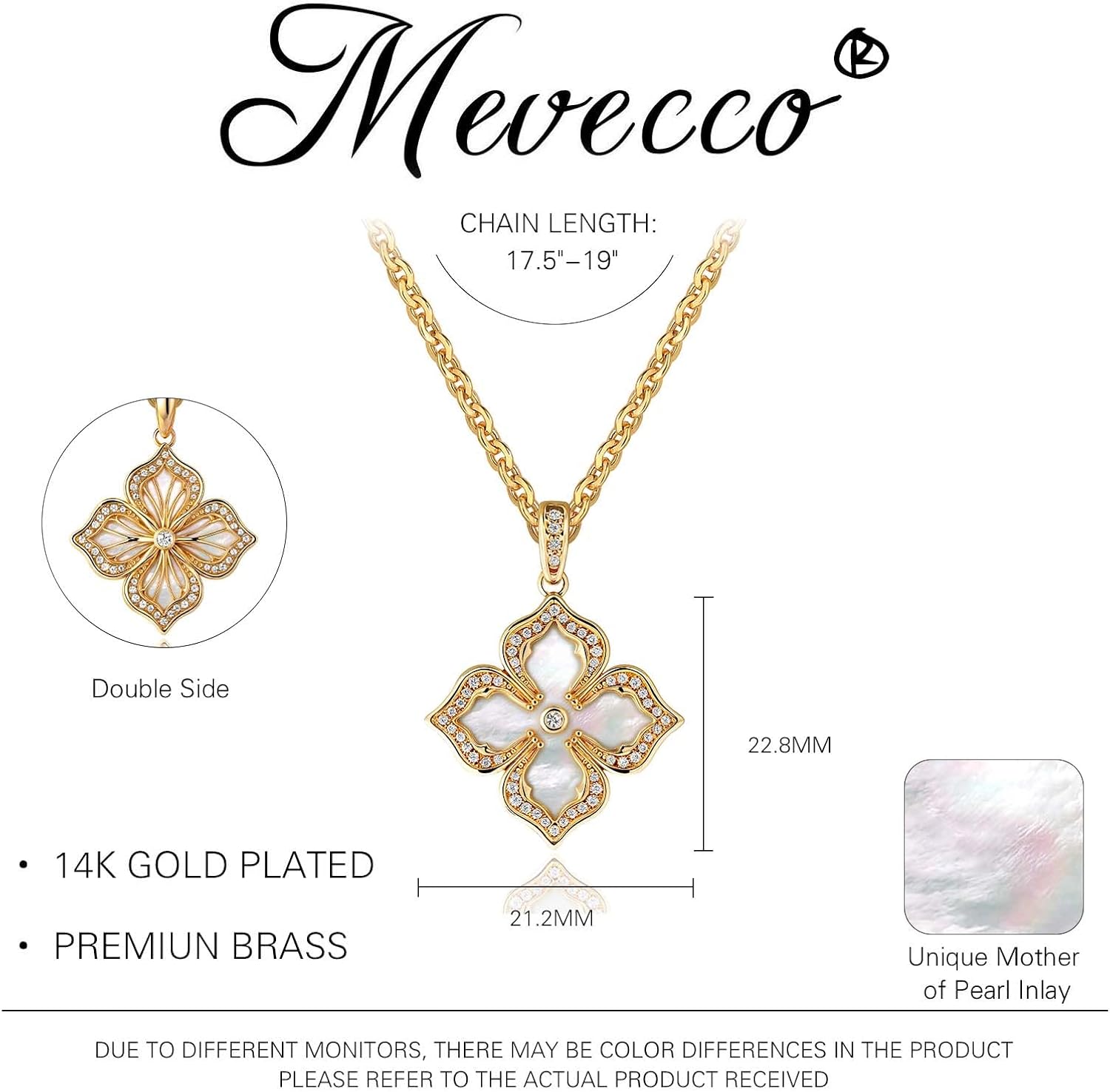 MEVECCO Gold Four Leaf Clover Necklace for Women 14K Gold Plated Clover Pendant Necklace Double Side With Diamond Vintage Filigree Flower Necklace Gift - Image 5