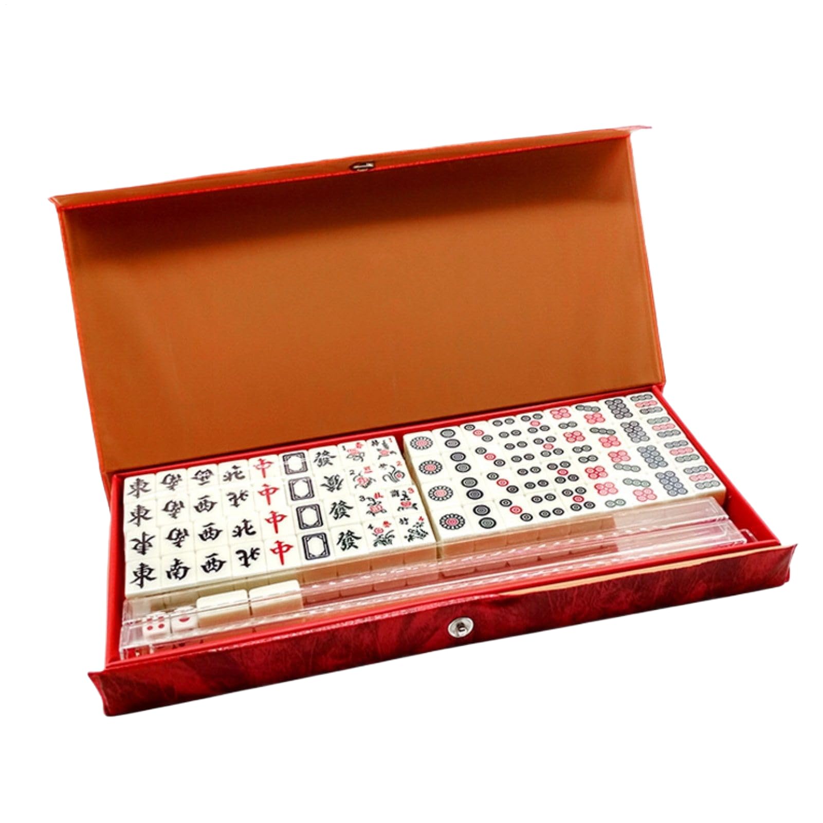 Genérico Set Completo De Fichas De Mahjong 144 Piezas | Juego De Mahjong Chino Tradicional con 2 Cartas De Repuesto Y 2 Dados | Mahjongs Portátil para Viajes Reuniones Familiares Jugadores Adultos