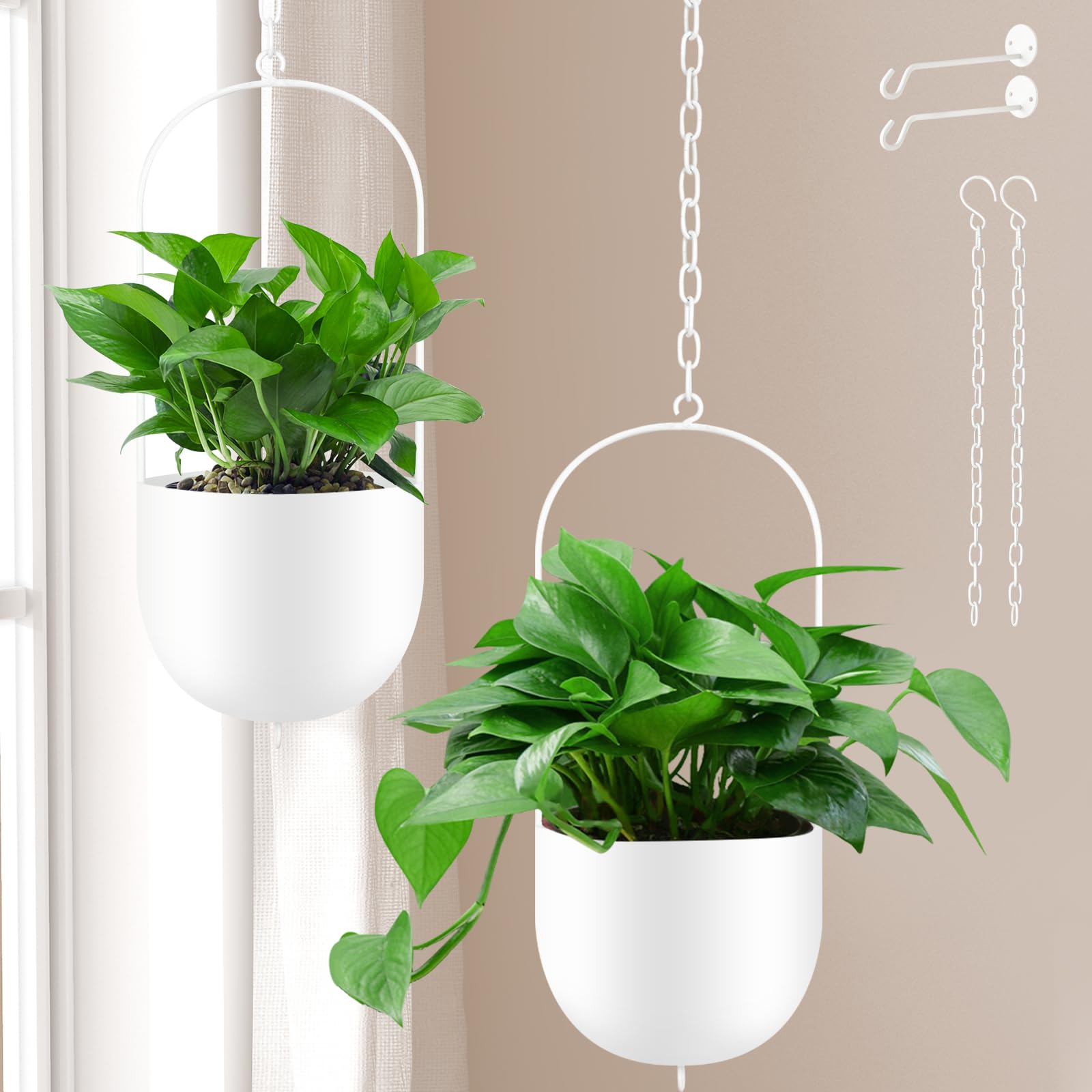 ibigbean Indoor Hanging Planters, Ceiling Round Metal Hanging Planter, Mid-Century Modern Decor Wall Mounted Planters (6.29'' - 2pcs - White)