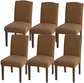 Granbest - Juego de 6 fundas elásticas para sillas de comedor, de Jacquard, universales, para sillas Parson, protectores extraíbles para comedor, cocina, restaurante y hotel (color caqui)