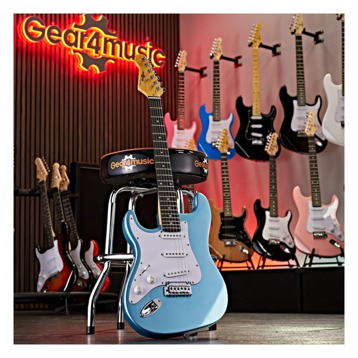 Guitare électrique pour gaucher Taille standard + courroie, sacoche, médiators, câble, bleu métallisé