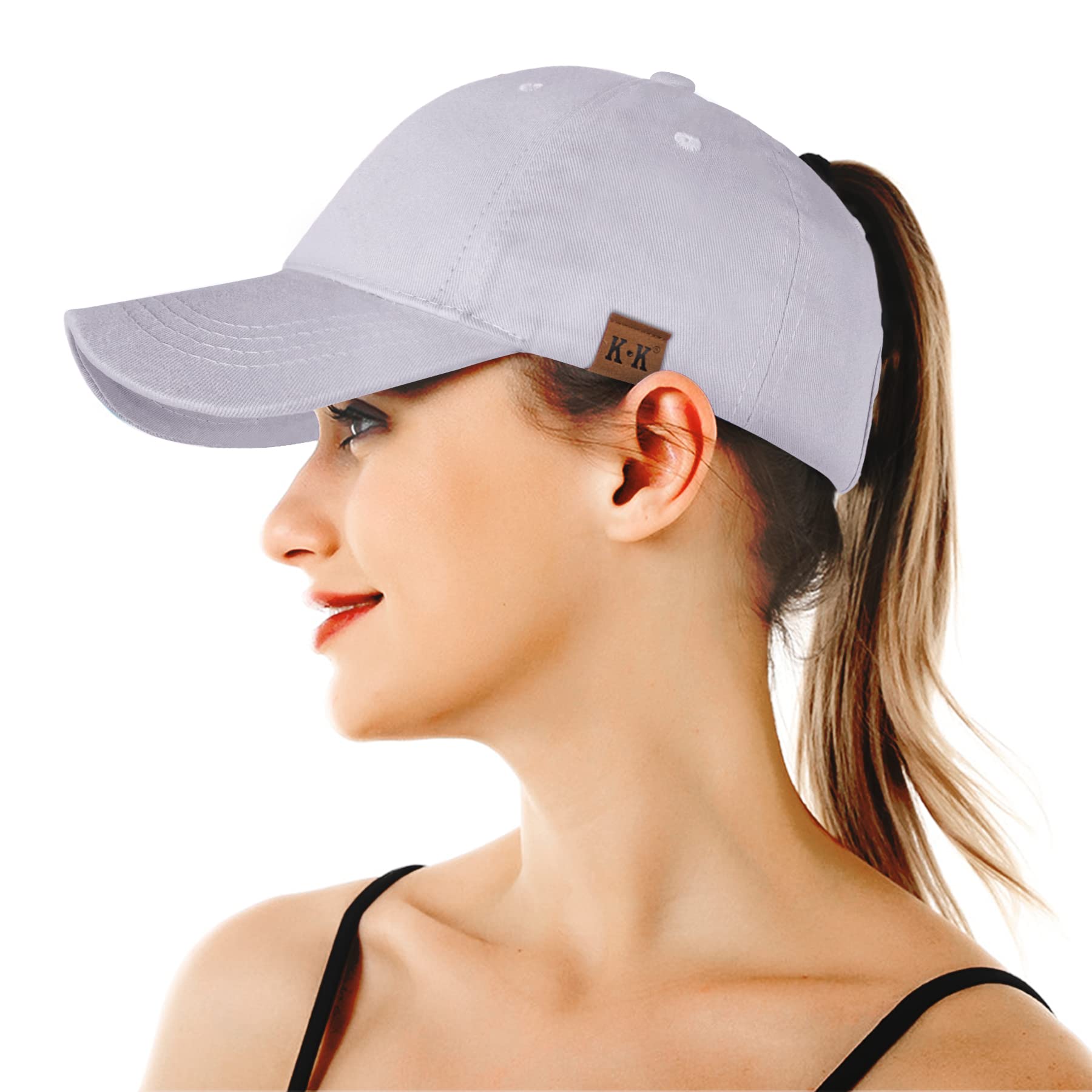 Blurbe Women's Grey(A) Ponytail Baseball Cap - Mesh Cap Classic Plain Hat, Sun Messy High Bun Cap Adjustable Pony Caps, Sports Casual Trucker Hats Cap For