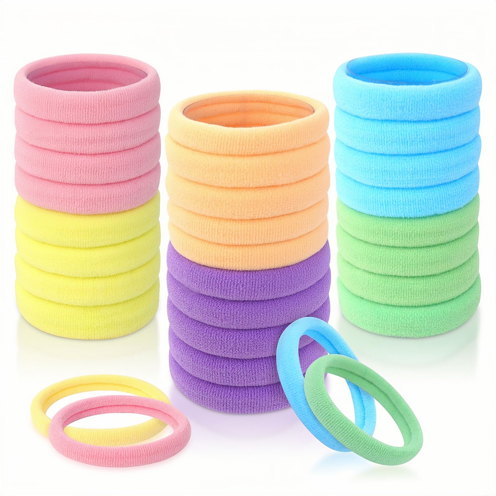 Sularpek 30 Piezas Goma de Pelo Niña, 4 cm Coleteros Pelo Mujer, Gomas Pelo Sin Metál, Gomas Pelo Mujer, Cinta de Algodón Sin Costuras para el Cabello, Bandas el Pelo (Vistoso)