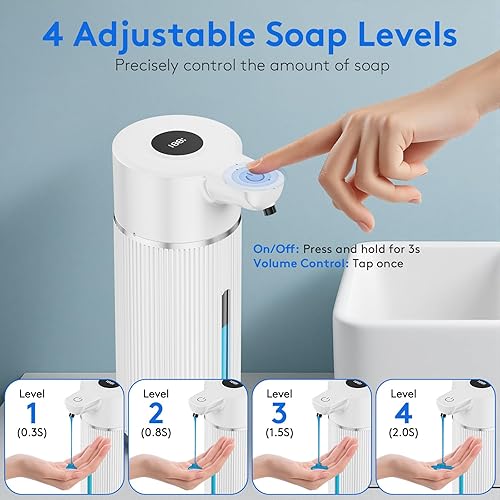 Miniatura 4 de Dispensador de jabón automático actualizado 2025, sin contacto, dispensador de jabón de manos para baño y cocina, 4 volúmenes ajustables, recargable