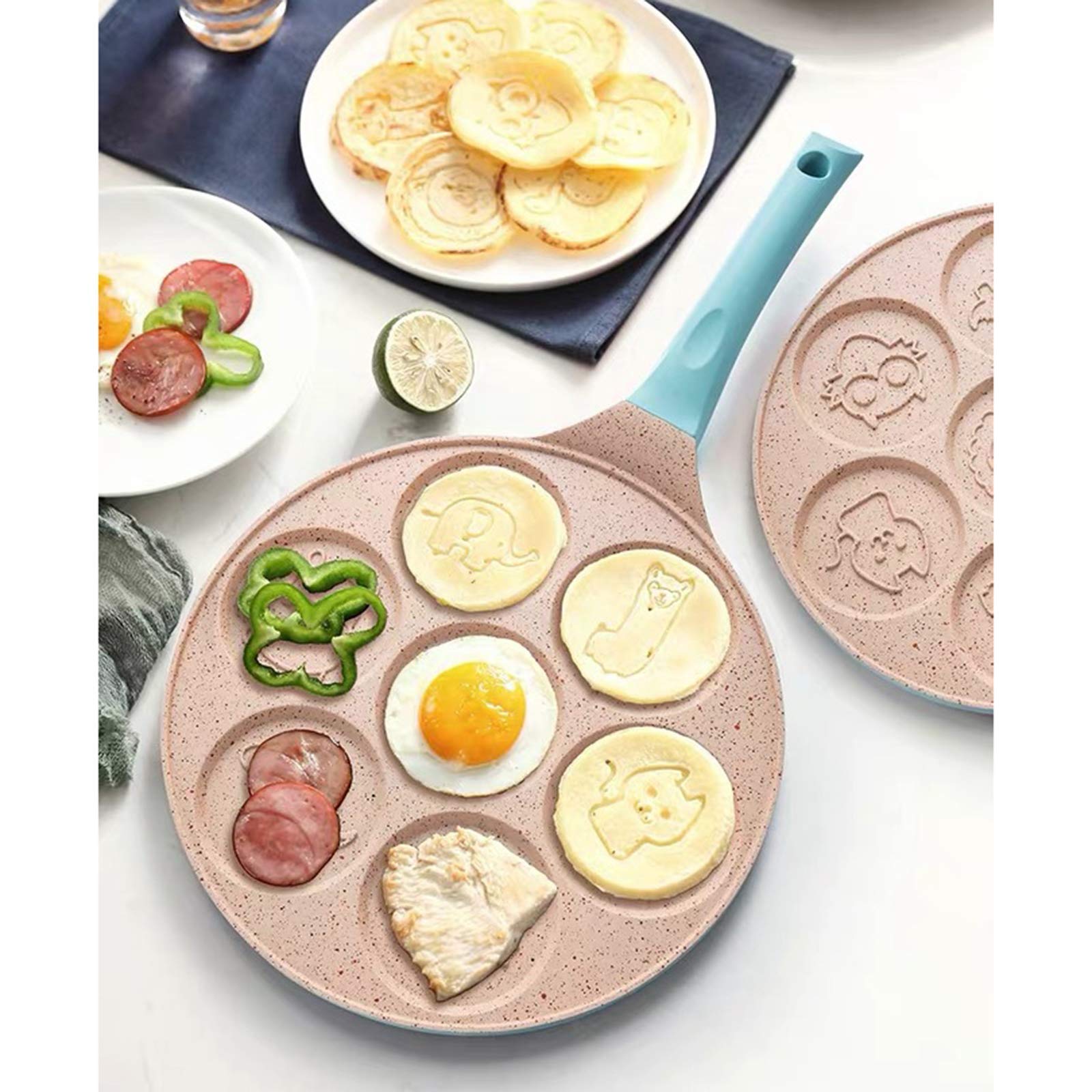 Padella antiaderente per pancake, a forma di animale, per omelette, uova al tegamino (blu)