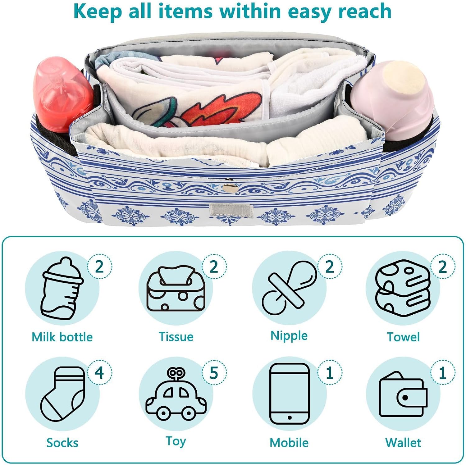 Seamless Borders baby stroller organizers cash caddy purse bolsa para carreola