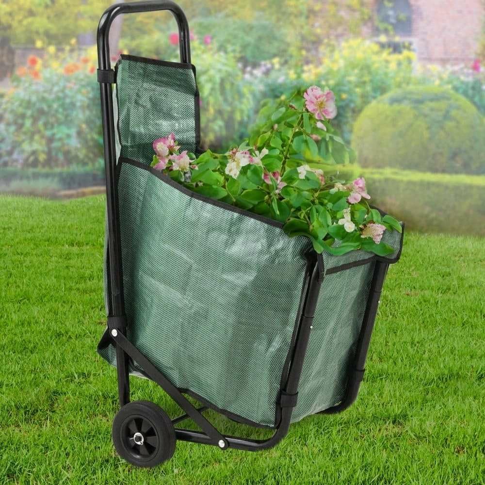 Terre Jardin Fodera Per Carrello Portabûches In Metallo Su Ruote - Capacità 50 Litri, In Poliestere Verde - H64 X L31,5 X P50 Cm - 3