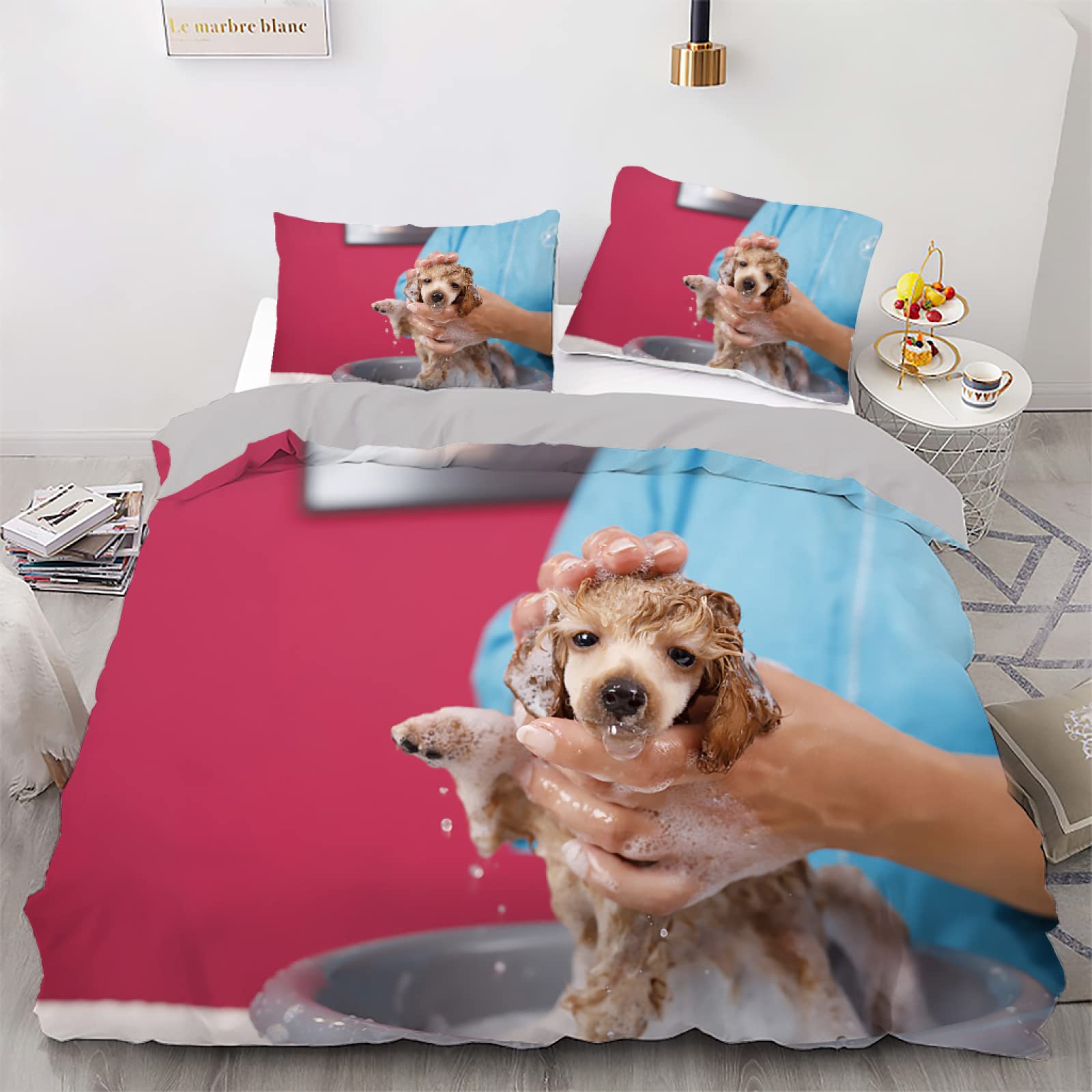 Housse de couette 90x190 microfibre hypoallergénique lavable en machine pour lit enfant rouge