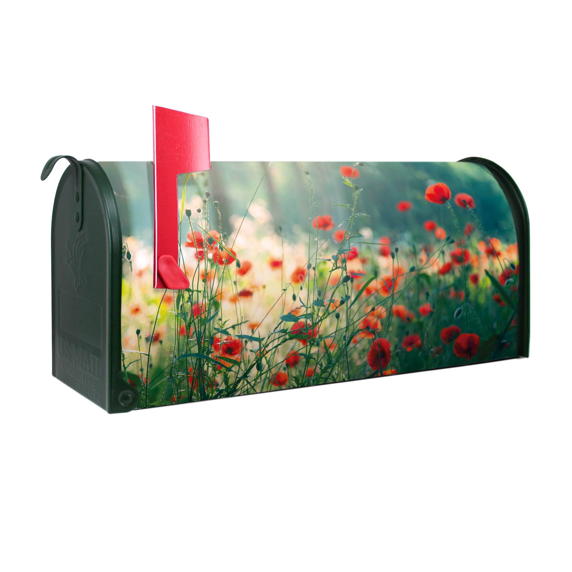 banjado Amerikanischer Briefkasten - US Mailbox/Letterbox mit Motiv Motiv Waldmohn 51x22x17cm - Postkasten Stahl aus Amerika – Briefkasten amerikanisch grün pulverbeschichtet