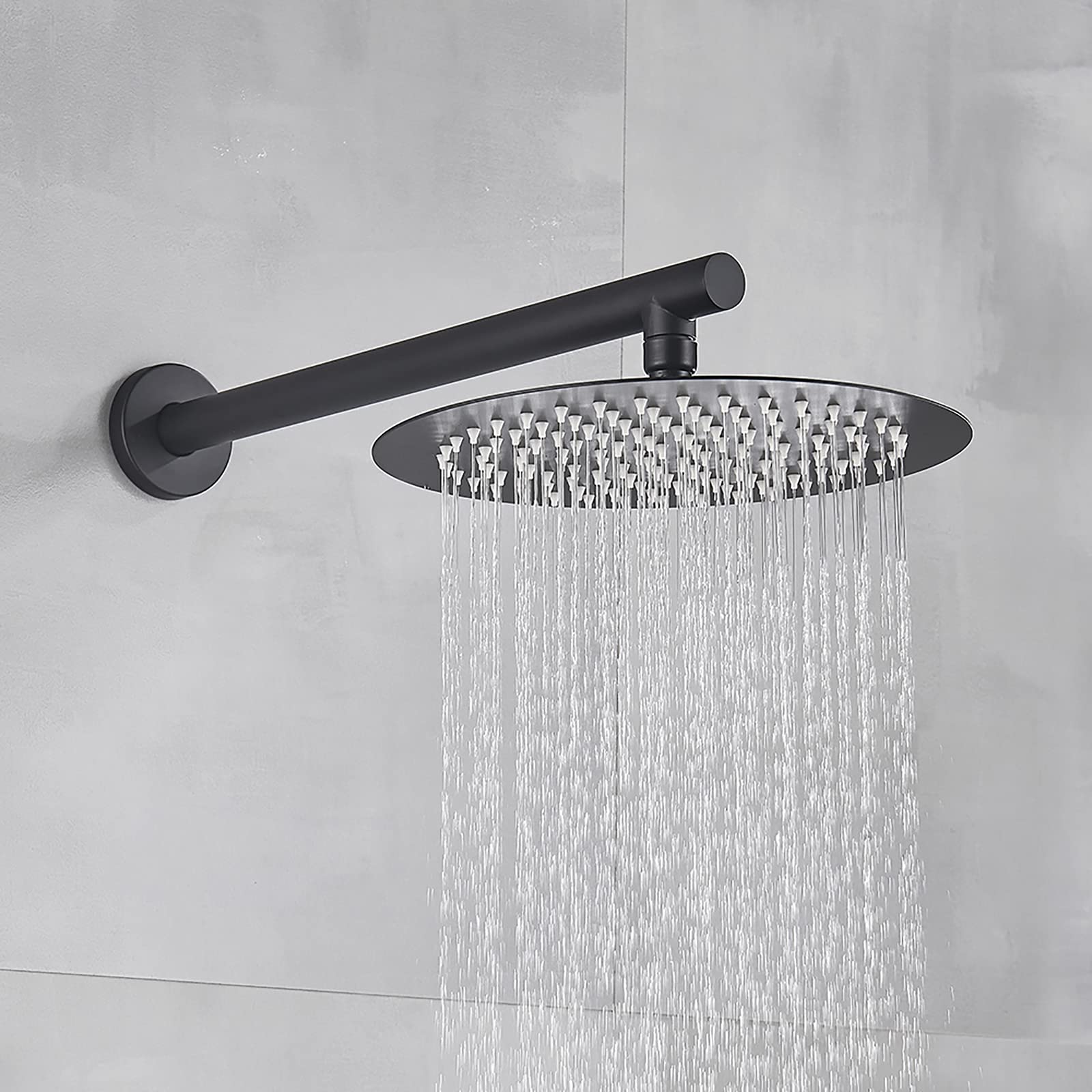 Alcachofa de Ducha Negro 8 Pulgadas Cabezal de Ducha Lluvia de Alta Presión Acero Inoxidable Alcachofas Fijas para Ducha Ronda Ajustable Rociador Ducha Efecto Lluvia con Brazo de Ducha