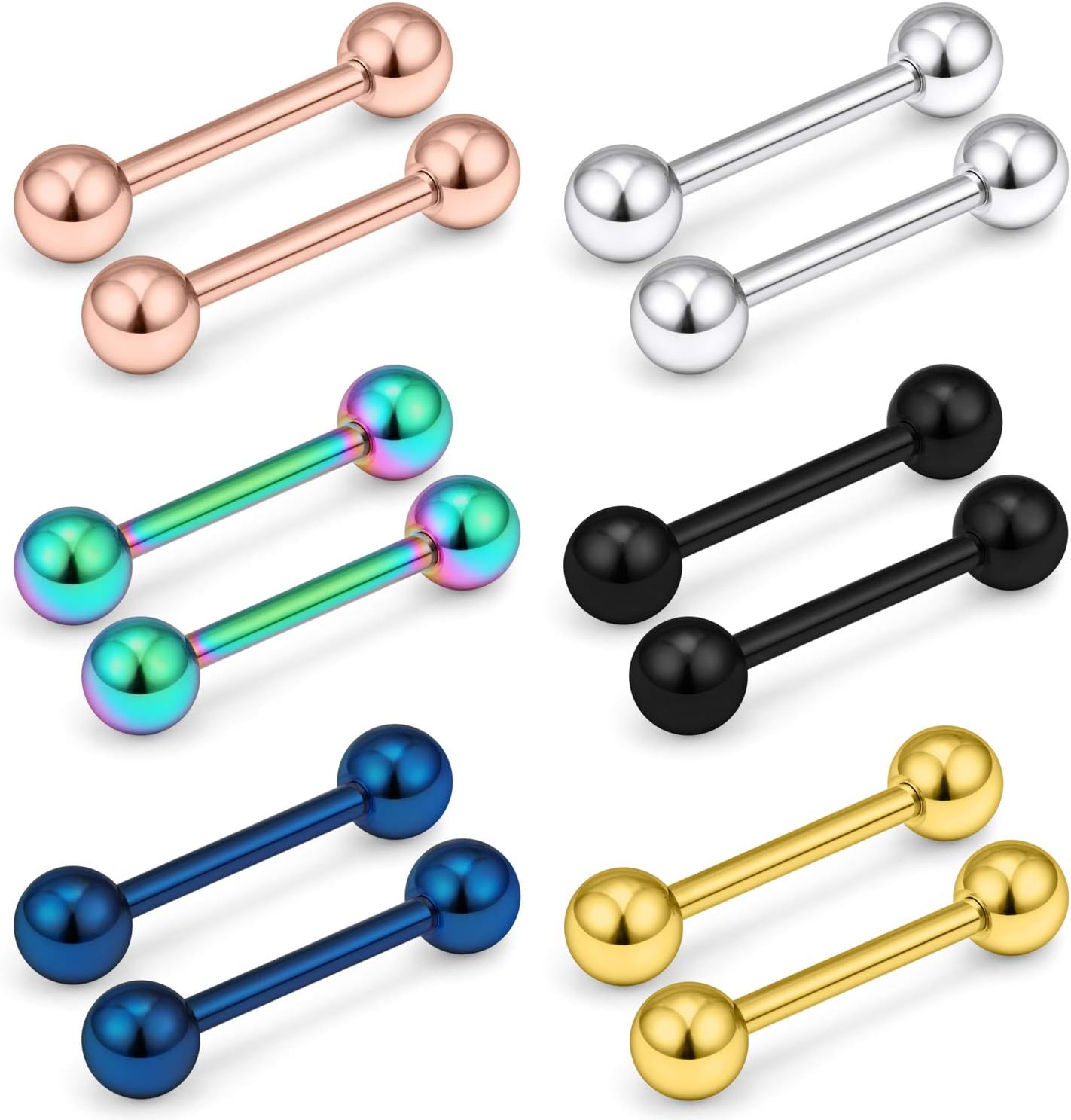 Ftovosyo 12G Stainless Steel Externally Threaded PA Tongue Nipple Shield Barbell Ring Bar Body Piercing Jewelry Retainer 12-16mm - Image 2