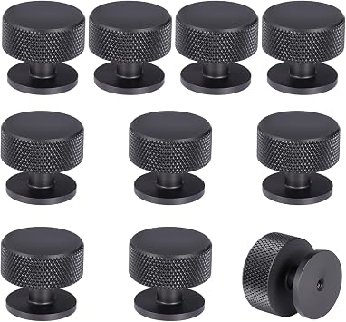 10 Pcs Black Knurled Drawer Knobs, Aluminum Alloy Round Knurled Cabinet Knobs, 1.26 x 1.18 in Single Hole Knobs forDresser, Wardrobe, Drawers, Cupboard