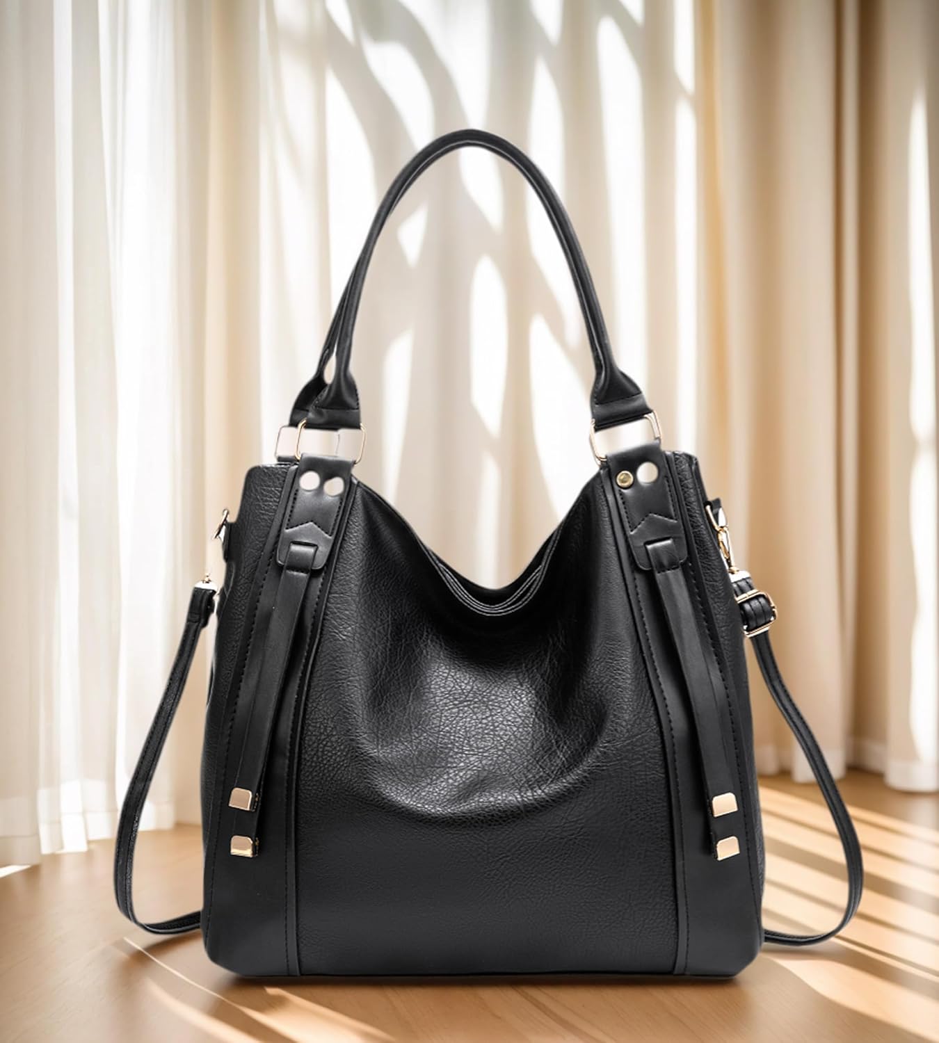 myfriday Soft Faux Leather Tote Bag for Women Large Ladies Hobo Bags Slouchy Shoulder Purse and Handbag with Adjustable Strap - Image 3