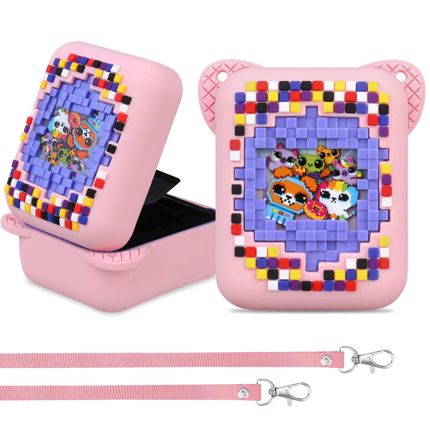 RAIALL Silicone Cover Case for Bitzee Interactive Toy Digital Pet, Kids Protective Virtual Electronic Pet Game Lanyard Silicone Holder for Boys and Girls, Portable Travel Soft Silicone Sleeve, Pink