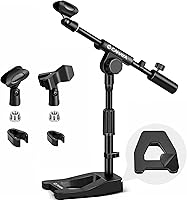 Vista 1 de CAHAYA Mic Stand Desk Adjustable - Boom Arm Desktop Microphone Stand Metal Weighted Base A-frame Table Mic Mount with 2 Mic Clips 3/8" to 5/8" Screw