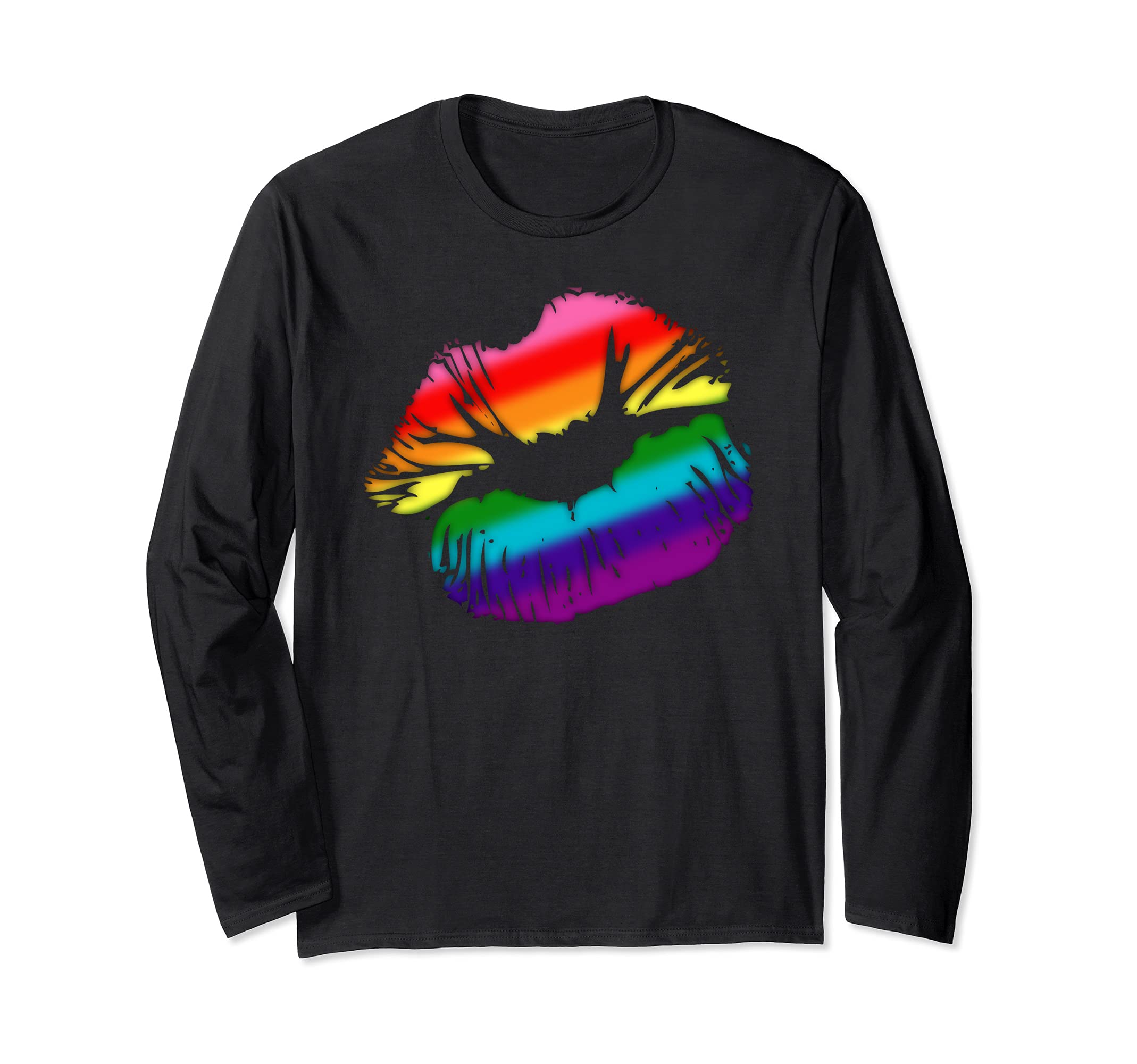 Original Gilbert Baker LGBTQ Love Rainbow Pride Kissing Lips Long Sleeve T-Shirt, Black