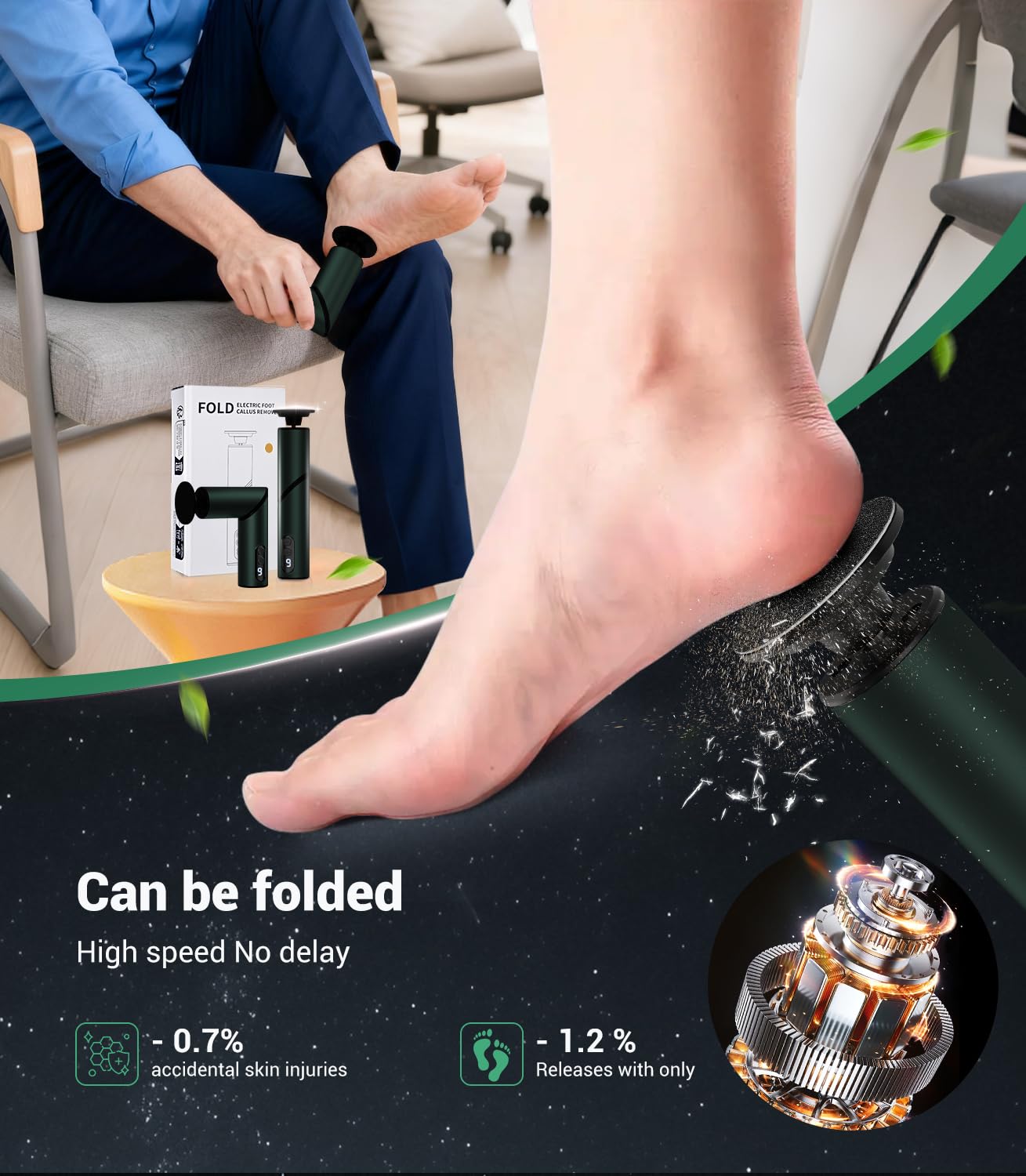 5 in 1 professionale elettrico rimozione calli (portatile e pieghevole), rimuove il 99,92% dei calli in 3 minuti, kit pedicure ricaricabile con 10 e 40 cuscinetti a grana per piedi morbidi e lisci