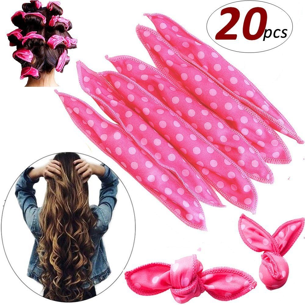 20Pcs Magic Pillow Cloth Hair Roller for Long Medium Hair, Flexible Foam Sponge No Heat Nighttime Hair Curlers DIY No Harm Night Hair Rollers Styling Tool For Women-Pink