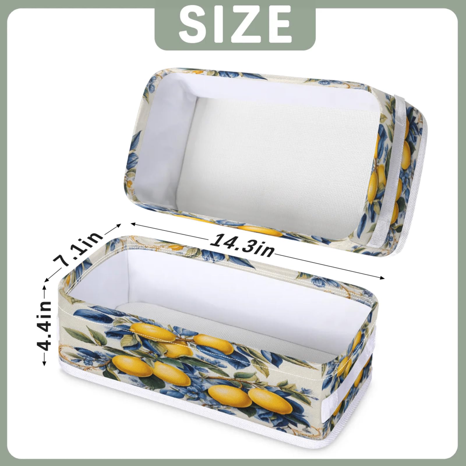 Tablerazzi Toilet Tank Topper Paper Basket with Handle, Lemon Vinatge Bathroom Storage Basket for Organizing, Small Fabric Storage Bins for Bathroom Decor