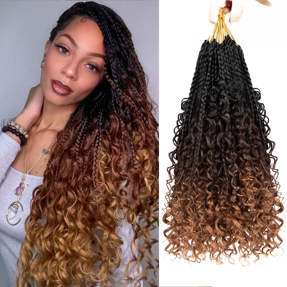Goddess Box Braids Crochet Hair Bob Goddess Box Braids Curly Ends Crochet Box Braids Synthetic Crochet Hair Extensions for Women Synthetic Braiding Hair 30 Inch 8 Pack 3X ((Pack of 8), #1B)