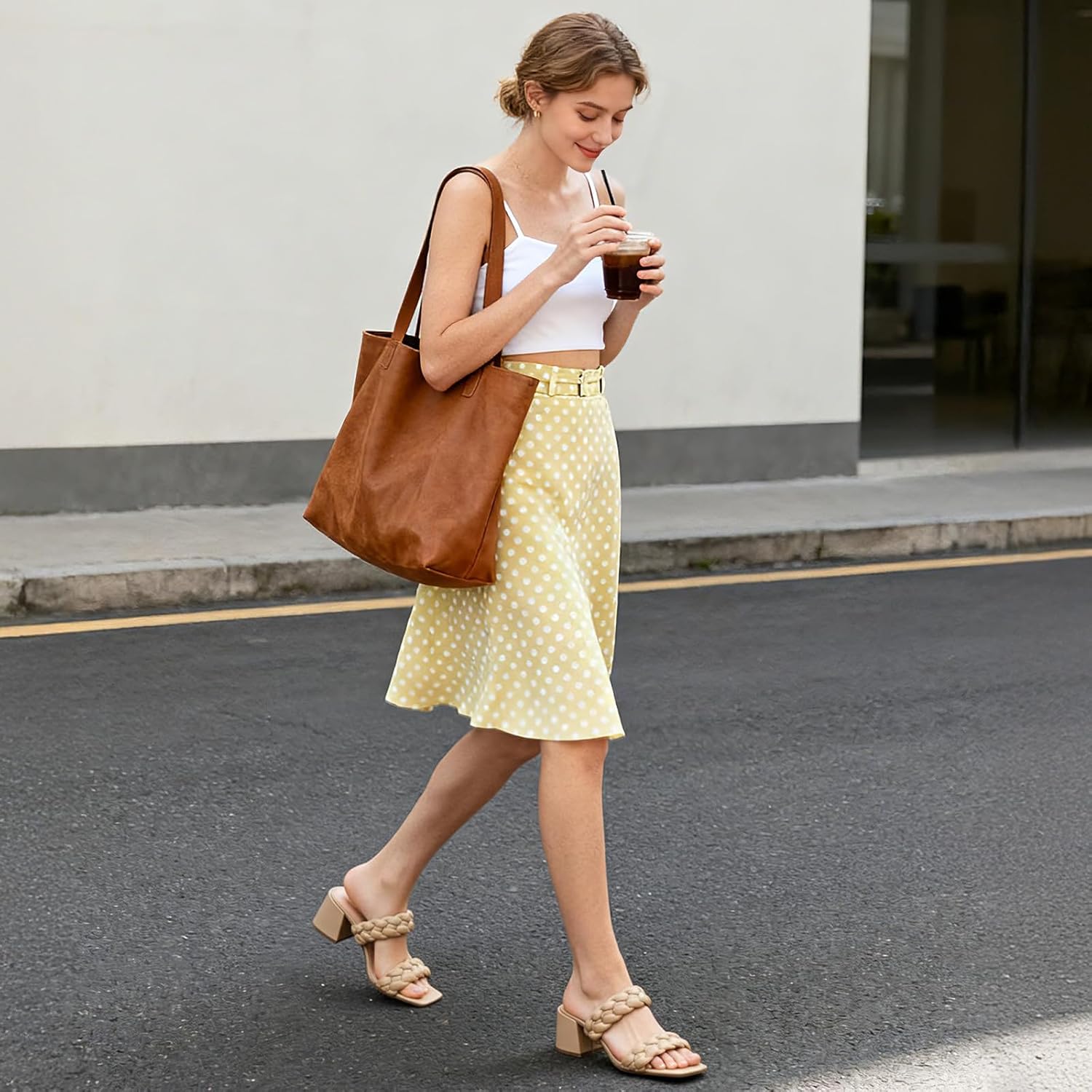 Athlefit Women's Braided Heeled Sandals Strappy Square Open Toe Heels Backless Mules Slip On Block Heels - Image 6