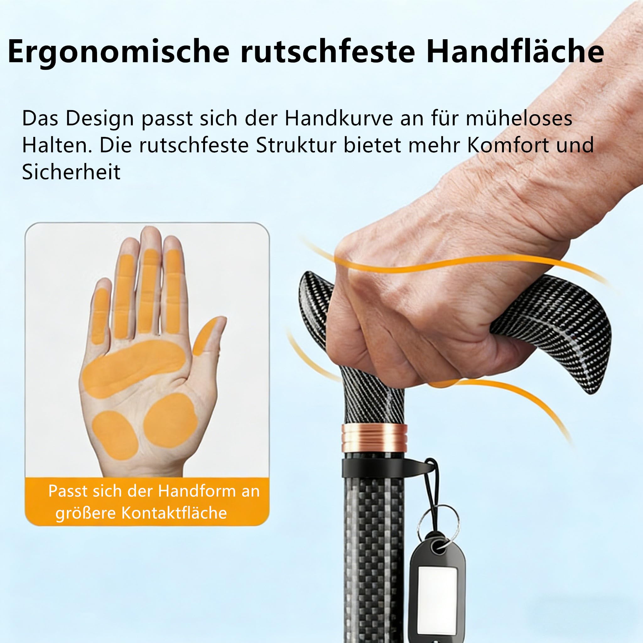 Gehstock für ältere Menschen,Ultra-Leichter Spazierstock aus Kohlefaser, höhenverstellbar 100kg Tragfähigkeit, Stoßdämpfender Spazierstock für Senioren & Erwachsene
