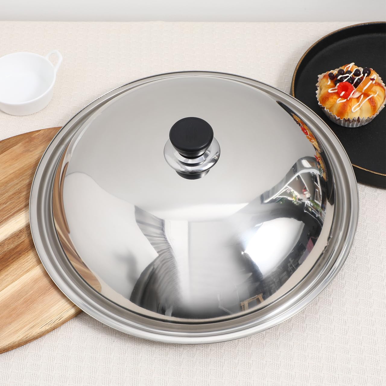 CALLARON Cubierta universal para ollas, tapa de vapor, tapa universal, tapa de olla de 14 pulgadas, tapa para sartén, tapas de wok, tapa de sartén plateada, tapa de olla de cúpula de tocino,
