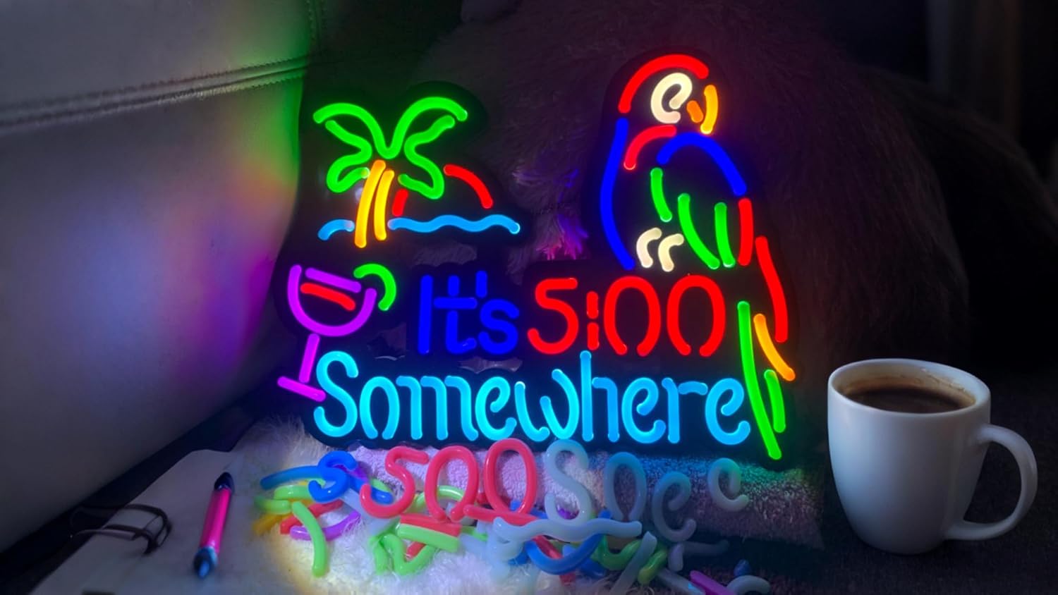 LDGJ Its 5 o'clock somewhere neon sign decor Parrot Custom Customized Home Beer Bar Pub Recreation Game Room Name Lights led Wall Party Birthday Bedroom Bedside Table wall Sun Beach Palm Tree Decoration man cave gift for men - Image 4