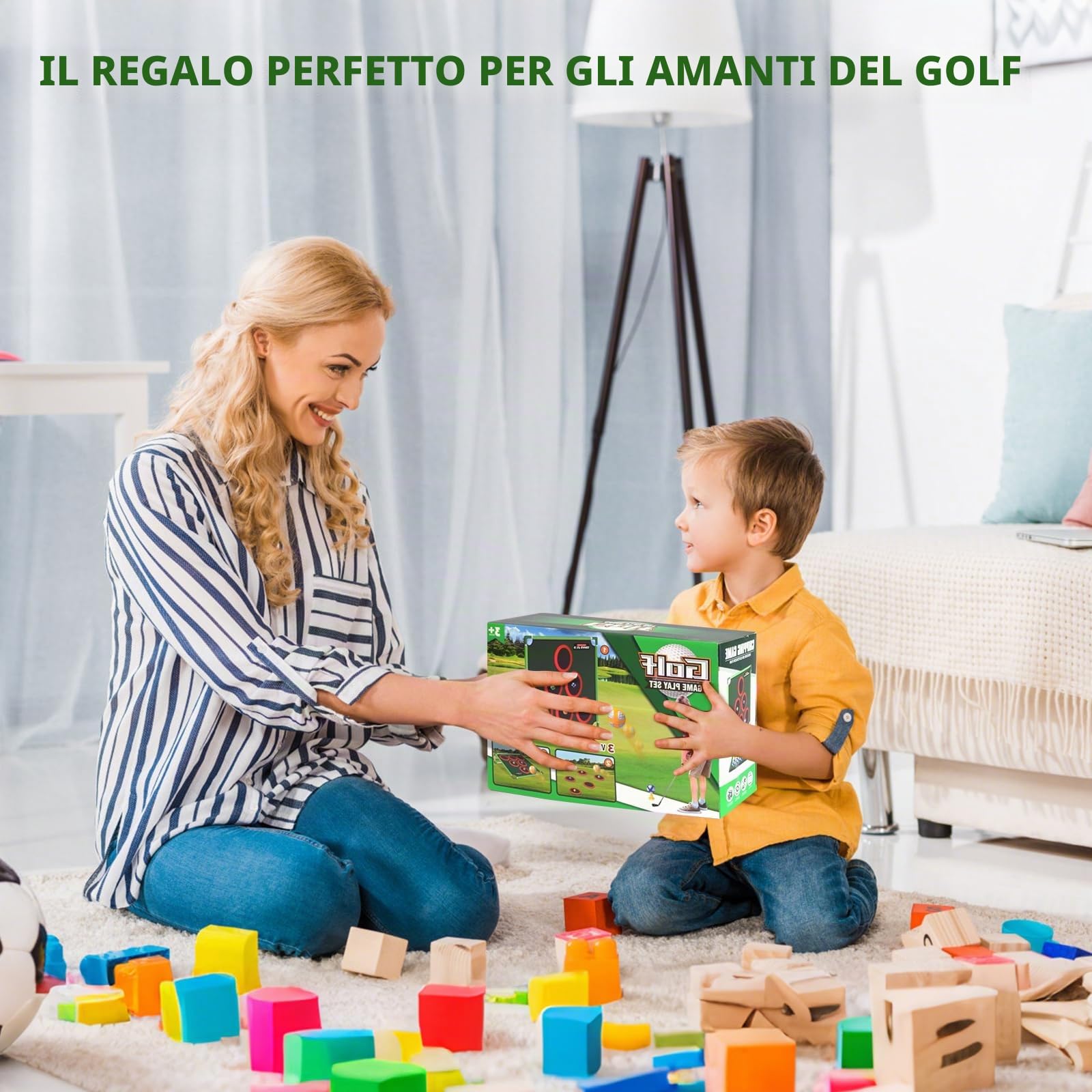 Set da gioco di golf per interni ed esterni, gioco di golf e pong, giocattoli da golf con tappetino da putt, borsa da trasporto, 6 coperture per buche, giochi da festa/da giardino per bambini (set da