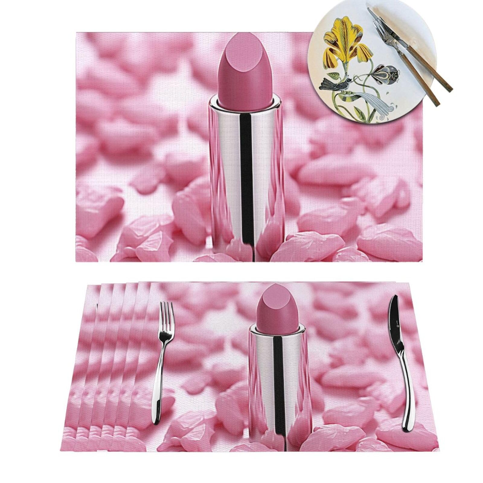 Sets de table en PVC tissé haut de gamme motif rouge à lèvres rose